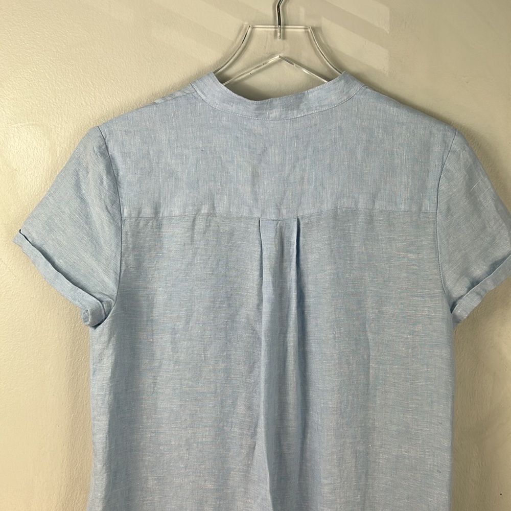 PURE NAVY Pocket Detail 100% Linen Chambray Button Front Shirt Midi Dress - Picture 9 of 9
